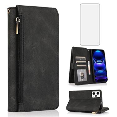 Imagem de Asuwish Compatível com Xiaomi Redmi Note 12 Pro 5G / Poco X5 Pro 5G Capa carteira protetora de tela de vidro temperado e capa flip de couro com zíper suporte para cartão para Redme Note12 12Pro