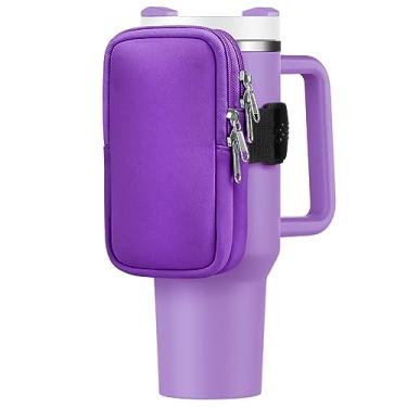 Imagem de Bolsa para garrafa de água para copo Stanley de 1,2 l 850 g, bolsa de garrafa de água de corrida para cartões, chaves, telefone, acessórios de academia para homens e mulheres, bolsa de caneca de copo de viagem compatível com Stanley, simples moderno (roxo)