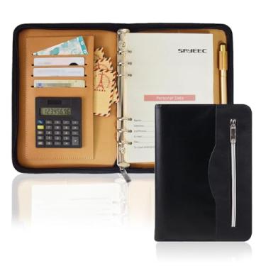 Imagem de SAYEEC A5 Caderno multifuncional com zíper para viagem, fichário de negócios, pasta de reunião, folha solta, com suporte para calculadora, para homens e mulheres