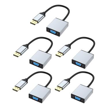 Imagem de Foboiu Pacote com 5 adaptadores DisplayPort para VGA, porta de exibição DP para conversor VGA macho para fêmea de alumínio HD 1080P, cabo banhado a ouro para computador, monitor, TV, projetor