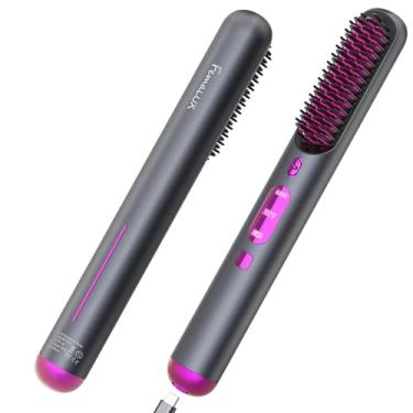 Imagem de FeMaLUX Escova alisadora de cabelo sem fio, alisador de cabelo portátil para mulheres, leve para viagens, fácil de usar, bateria de 80 minutos, aquecimento rápido de 10s, recarregável por USB,