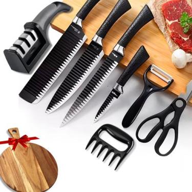 Imagem de Kit de Facas Cozinha Churrasco Gourmet em Inox com 8 Peças e uma Linda