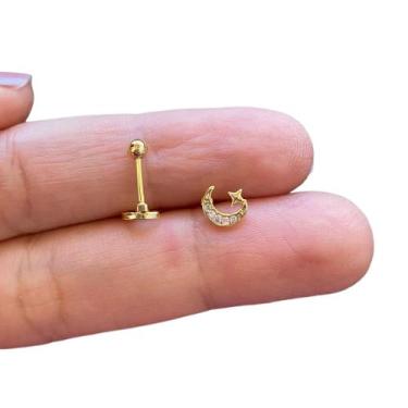 Imagem de Piercing Orelha Lua Mini Estrela Delicada Aço Cirúrgico 316l - Raraste