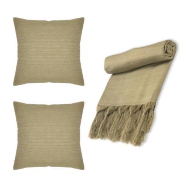Imagem de Kit Manta Xale Grande para Sofá e Cama Lisa Com 2 Capas de Almofada - 