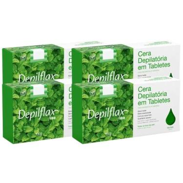Imagem de Kit 4 Cera Quente Depilatória Profissional Hortelã Depilflax Barra 1Kg