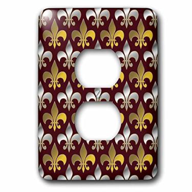 Imagem de 3dRose lsp_171860_6 Capa de saída de fundo vermelho com estampa de flor de lis colorida dourada e prateada, multicolorida