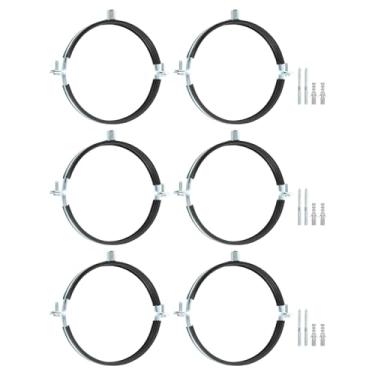 Imagem de uxcell 6 peças de braçadeira de suporte de tubo ajustável, 152 mm (152 mm) suporte de parede para montagem no teto gancho de tubo de ferro galvanizado suporte de alça de tubo com parafuso e tubo de