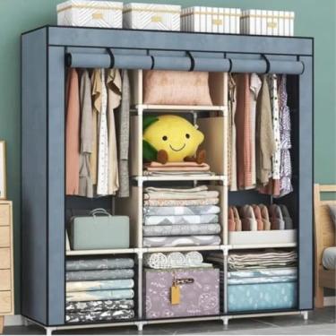 Imagem de Guarda Roupa Dobrável Casal Armário Organizador 3 Portas Grande (Cinza)