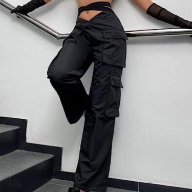Imagem de Calça Cargo com Bolsos e Fita na Cintura - lush!, Preto, G