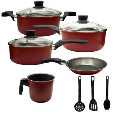Imagem de Jogo Panelas 8 Pçs Antiaderente Com Tampa Vidro - Marcolar, Vermelho