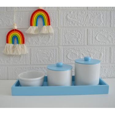 Imagem de Kit Higiene Bebê K153 Porcelana Bandeja Amarelo Azul Rosa Cinza Safari