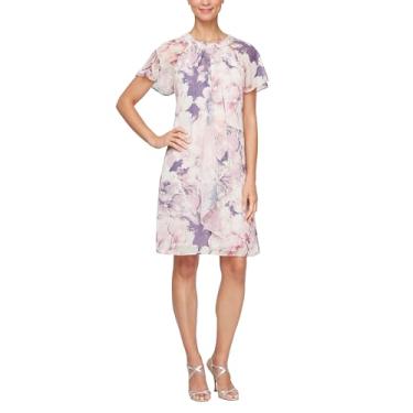 Imagem de S.L. Fashions Vestido feminino sem mangas com recorte e gola pérola, Floral rosa lilás, 46