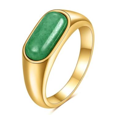 Imagem de MYNENEY Aço inoxidável ouro/prata forma quadrada sinete masculino anel mindinho declaração bonito casamento azul/marrom/verde anéis de pedra presente moderno para mulheres homens, Pedra, Sem pedra preciosa