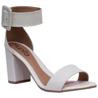 Imagem de Sandália Feminina Salto Grosso Bloco Alto Confortável Moderna Clássica Fashion Munita (Off White, BR, Adulto, Numérico, 37)