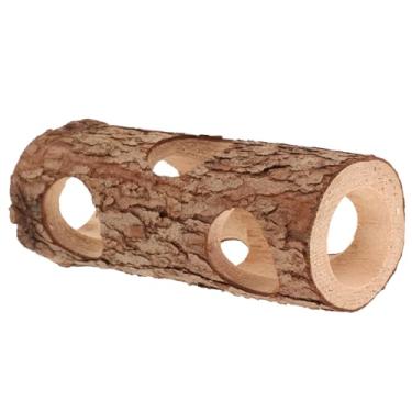 Imagem de Toddmomy Tubo de túnel de madeira para ratos hamster, casa de hamster de madeira, pequenos animais, esconderijo, labirinto, habitat, tronco de árvore, brinquedos