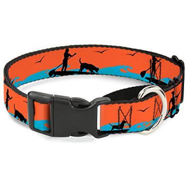Imagem de Buckle-Down Coleira para cães SUP com gamarra para cães, laranja neon/azul/preto, 3,8 cm de largura, serve para pescoços de 40,6 a 58,4 cm