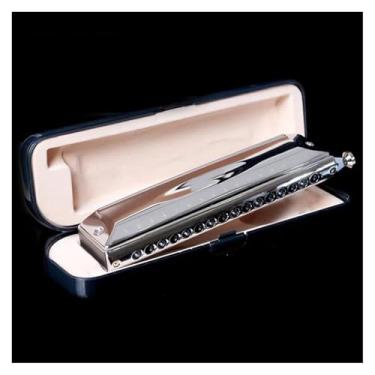 Imagem de Para Iniciantes harmônica 16 Buracos 64 Tons Gaita Cromática Abs Pente Alto D Chave Boca Profissional Instrumentos Musicais De Som(Black)