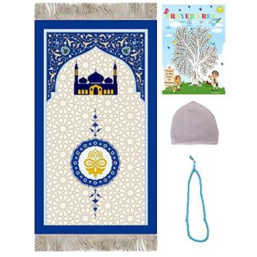 Imagem de Tapete de oração infantil – Presentes Eid para crianças – Tapete de salah para crianças (mesquita azul)