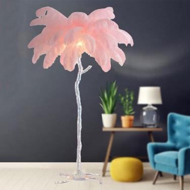 Imagem de Luminária de chão moderna, luminária de chão de penas de avestruz com 3 cores reguláveis, corpo de luz prateada, lâmpada decorativa de penas, luminária de chão romântica para sala de estar e quarto