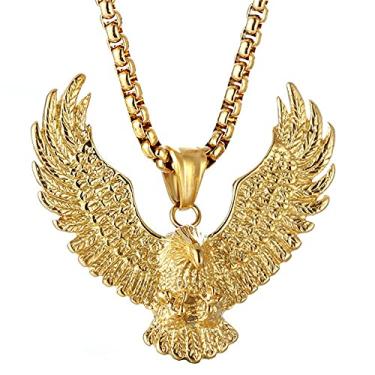 Imagem de JAJAFOOK Colar masculino gótico tribal de aço inoxidável com pingente de águia falcão, corrente de 50,8 cm, prata com preto, Metal, Zircônia cúbica