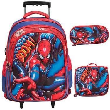 Imagem de Kit Mochila Infantil Escolar Menino Homem Aranha Rodinhas - Plike, Hom