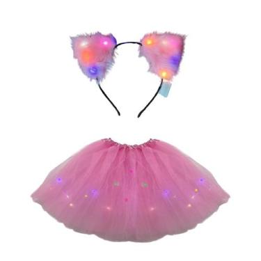 Imagem de Kit saia de tule 40cm  tiara de gato led fantasias carnaval - DreamInB
