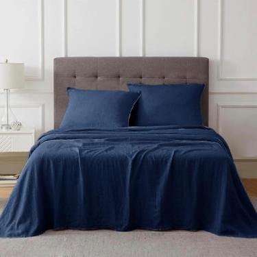 Imagem de Talasily Lençóis de linho solteiro, lençol de linho, 3 peças, roupa de cama de algodão respirável, conjunto de lençóis de linho e algodão para todas as estações - bolsos profundos, fácil de ajustar,