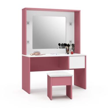 Imagem de Penteadeira Infantil Diana Led e Banqueta Rosa Branca Ofertamo