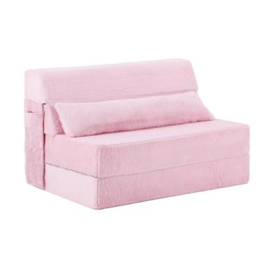 Imagem de Tiita Sofá-cama dobrável com travesseiro, colchão de solteiro e tecido de pelúcia com bolsa de armazenamento portátil, espreguiçadeira, cama para sala de estar, quarto de hóspedes, dormitório,