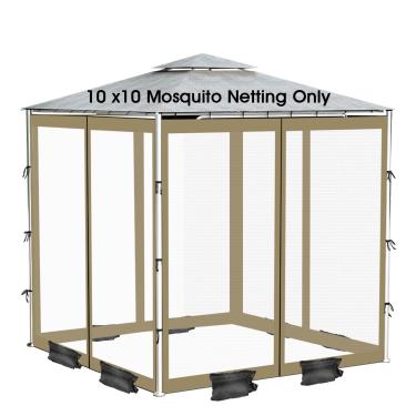 Imagem de Mosquiteiro externo com zíper bidirecional de 4 portas, rede mosquiteira de gazebo 25 x 25 cm para jardim/pátio/pavilhão, rede de substituição de gazebo com 8 sacos de areia, 52 ganchos, 12 cordas