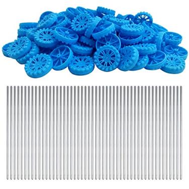Imagem de EUDAX Rolo de plástico de 30 mm x 8 mm, eixo de 2 mm de diâmetro, eixo do brinquedo e eixo redondo de 2 mm x 100 mm para brinquedos de bricolage, carro, camião, barco, helicóptero (azul, 100