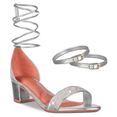 Imagem de Sandalia Feminina Salto Baixo Quadrado Metalizado A354 - Takata, Prata