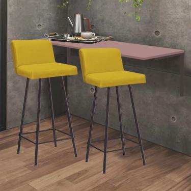 Imagem de Kit Mesa Suspensa de Parede Fixa mdf Rosa + 2 Banquetas Lexi Ferro Marrom Sintético Amarelo - Ahazzo Móveis