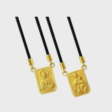 Imagem de Escapulário Ouro 18k Tradicional Dupla face Grande Cordão de Silicone K310