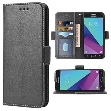 Imagem de Compatível com Samsung Galaxy J3 Luna Pro J 3 Prime 2017 Emerge 3J Eclipse Mission Capa carteira alça de pulso e suporte de cartão flip de couro para celular Glaxay S327VL feminino masculino preto