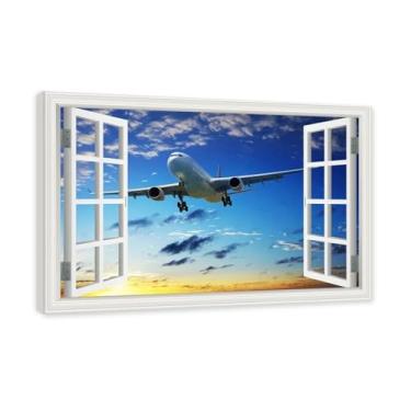 Imagem de Arte de parede em tela de janela aberta, impressão natural em tela, "Avião no céu 58.4 cm, decoração de parede de paisagem de janela, decoração de casa moderna. Moldura interna 30x45cm-11,8x17,7 pol