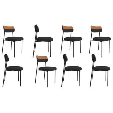 Imagem de Kit 8 Cadeiras Mila Laminado Caramelo/Linho Grafite - FdECOR - Moveis 