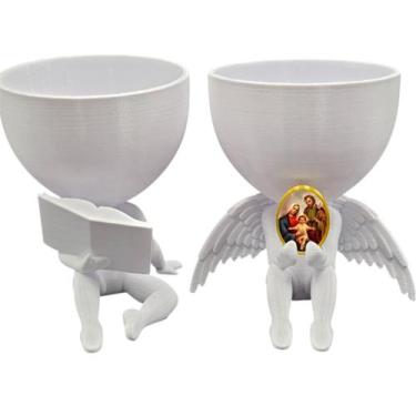 Imagem de Kit Decoração Sagrada Familia Anjinho + Lendo Biblia - Point da Fe