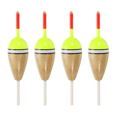 Imagem de PATIKIL Boias de pesca de 6 cm, pacote com 4 boias ovais, acessórios de pesca com corpo flutuante de madeira balsa para equipamentos de pesca em água doce, vermelho/amarelo