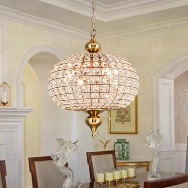 Imagem de HUOKU Lustre De Cristal Dourado, 16,5" Vintage, 4 Luzes, Grande, Pendente De Cristal, Luminária Globo Antiga, Lustre De Hall De Entrada Para Sala De Jantar E Sala De Estar