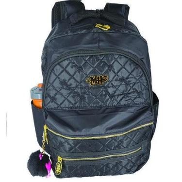 Imagem de Mochila Escolar Feminina Juvenil + Pompom M4260 - Preto - Ello