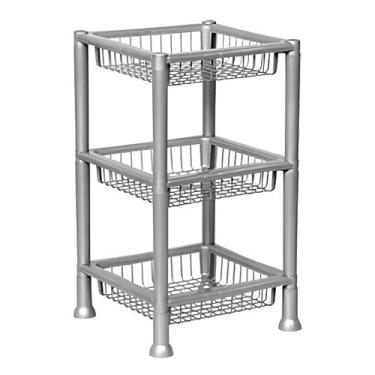 Imagem de Fruteira De Chão Cesto Organizador Multiuso 3 Andares Empilhável Cozinha Dispensa Frutas Legumes (PRATA)