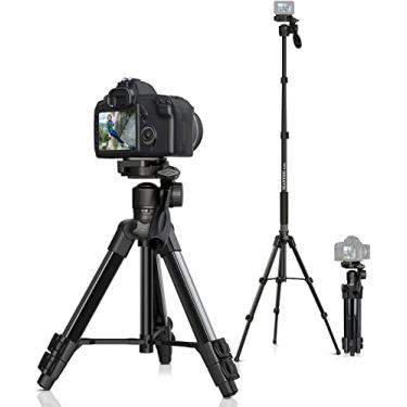 Imagem de Tripé de câmera de 61 polegadas, suporte de câmeras portáteis giratórias de 3 vias patenteado, monopé de alumínio profissional, para câmera, smartphone, adequado para vários vlogging ao vivo