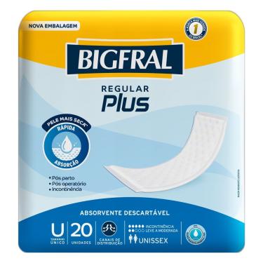 Imagem de Absorvente Geriátrico Bigfral Regular Plus Tamanho Único 20 Unidades