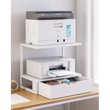 Imagem de IBUYKE Suporte de impressora de mesa de 2 níveis, mesa de impressora com prateleira de armazenamento, organizador de mesa multiuso para pastas, livros, para aparelho de fax, scanner, escritório em