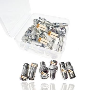 Imagem de Lsgoodcare Kit adaptador tipo BNC para F 30 peças, BNC fêmea para macho F, BNC macho para fêmea F, adaptador BNC fêmea para F fêmea conversor conector coaxial RF para câmera de segurança CCTV