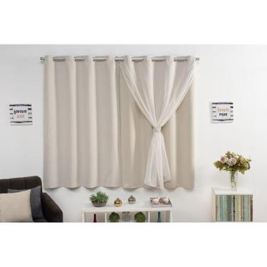 Imagem de Cortina corta luz com voil 2,80 x 1,40m palha decoração quarto e sala 