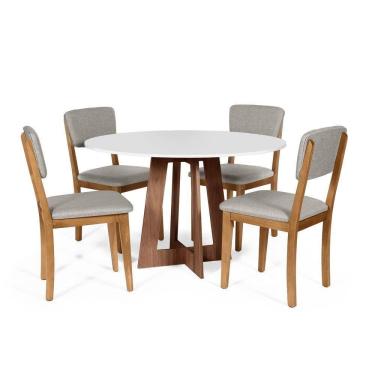 Imagem de Mesa De Jantar Redonda Montreal Bran/nor Com 4 Cadeiras Estofadas Ella Cinza Claro
