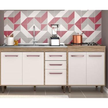 Imagem de Balcão de Pia 120m S/Tampo com Balcão p/ Cooktop 70cm Barcelona - Carvalho OAK/Off White Poliman