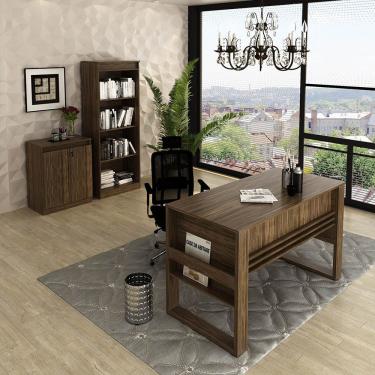 Imagem de Escritório Completo Com Mesa Armário Alto E Balcão Moon Mdp Nogal